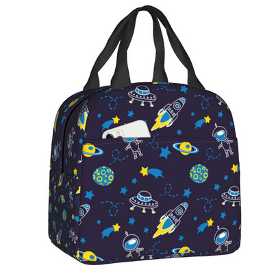 Universe Astronaut Spaceship Lunch Box Αδιάβροχο Διαστημικός πύραυλος Galaxy Planet Θερμικός ψύκτης Τροφίμων με μόνωση τσάντα γεύματος Σχολική εργασία