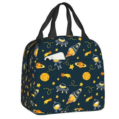 Universe Astronaut Spaceship Lunch Box Αδιάβροχο Διαστημικός πύραυλος Galaxy Planet Θερμικός ψύκτης Τροφίμων με μόνωση τσάντα γεύματος Σχολική εργασία