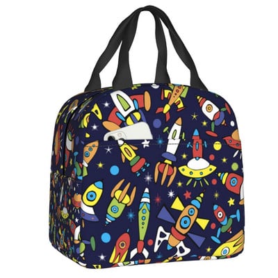 Universe Astronaut Spaceship Lunch Box Αδιάβροχο Διαστημικός πύραυλος Galaxy Planet Θερμικός ψύκτης Τροφίμων με μόνωση τσάντα γεύματος Σχολική εργασία