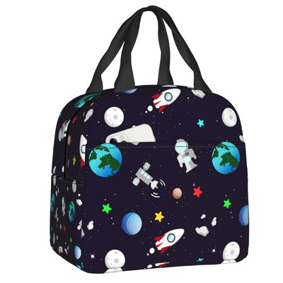 Universe Astronaut Spaceship Lunch Box Αδιάβροχο Διαστημικός πύραυλος Galaxy Planet Θερμικός ψύκτης Τροφίμων με μόνωση τσάντα γεύματος Σχολική εργασία