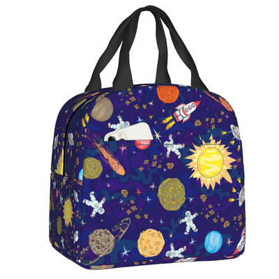 Universe Astronaut Spaceship Lunch Box Αδιάβροχο Διαστημικός πύραυλος Galaxy Planet Θερμικός ψύκτης Τροφίμων με μόνωση τσάντα γεύματος Σχολική εργασία