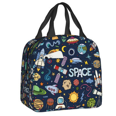 Universe Astronaut Spaceship Lunch Box Αδιάβροχο Διαστημικός πύραυλος Galaxy Planet Θερμικός ψύκτης Τροφίμων με μόνωση τσάντα γεύματος Σχολική εργασία