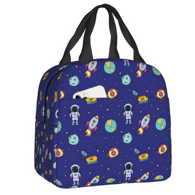Universe Astronaut Spaceship Lunch Box Αδιάβροχο Διαστημικός πύραυλος Galaxy Planet Θερμικός ψύκτης Τροφίμων με μόνωση τσάντα γεύματος Σχολική εργασία