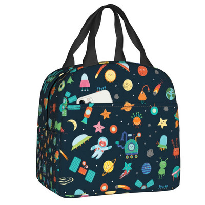 Universe Astronaut Spaceship Lunch Box Αδιάβροχο Διαστημικός πύραυλος Galaxy Planet Θερμικός ψύκτης Τροφίμων με μόνωση τσάντα γεύματος Σχολική εργασία