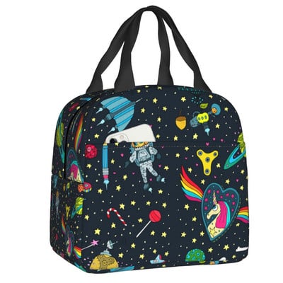 Universe Astronaut Spaceship Lunch Box Αδιάβροχο Διαστημικός πύραυλος Galaxy Planet Θερμικός ψύκτης Τροφίμων με μόνωση τσάντα γεύματος Σχολική εργασία