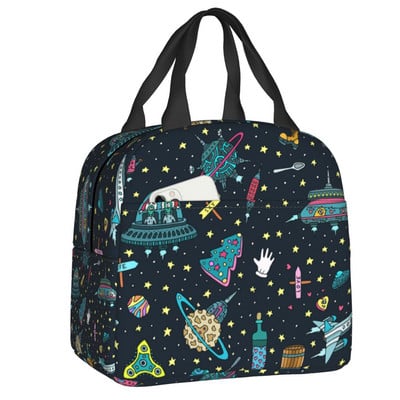 Universe Astronaut Spaceship Lunch Box Αδιάβροχο Διαστημικός πύραυλος Galaxy Planet Θερμικός ψύκτης Τροφίμων με μόνωση τσάντα γεύματος Σχολική εργασία
