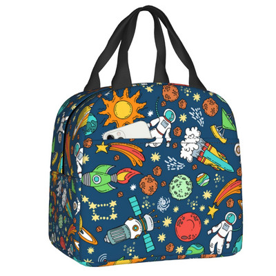 Universe Astronaut Spaceship Lunch Box Αδιάβροχο Διαστημικός πύραυλος Galaxy Planet Θερμικός ψύκτης Τροφίμων με μόνωση τσάντα γεύματος Σχολική εργασία