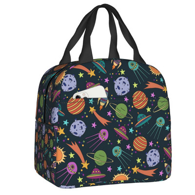 Universe Astronaut Spaceship Lunch Box Αδιάβροχο Διαστημικός πύραυλος Galaxy Planet Θερμικός ψύκτης Τροφίμων με μόνωση τσάντα γεύματος Σχολική εργασία