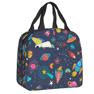 Universe Astronaut Spaceship Lunch Box Αδιάβροχο Διαστημικός πύραυλος Galaxy Planet Θερμικός ψύκτης Τροφίμων με μόνωση τσάντα γεύματος Σχολική εργασία