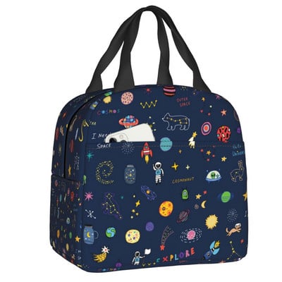 Universe Astronaut Spaceship Lunch Box Αδιάβροχο Διαστημικός πύραυλος Galaxy Planet Θερμικός ψύκτης Τροφίμων με μόνωση τσάντα γεύματος Σχολική εργασία