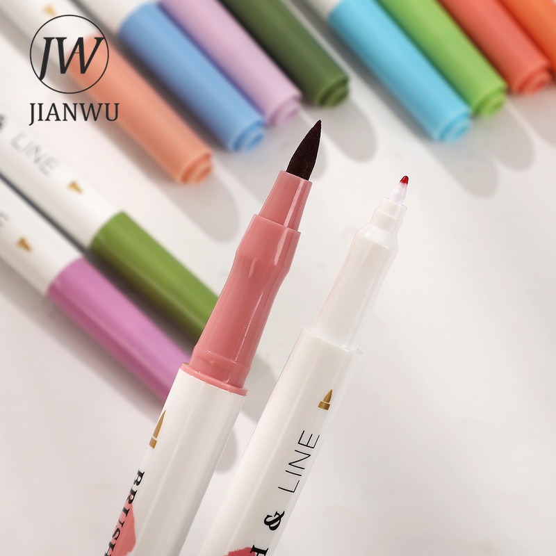 JIANWU 4 db/készlet Egyszerű, sima írás, kétfejű, szuper puha ecsettel festő tollkészlet Kreatív barkácsolás tanulói kellékekhez