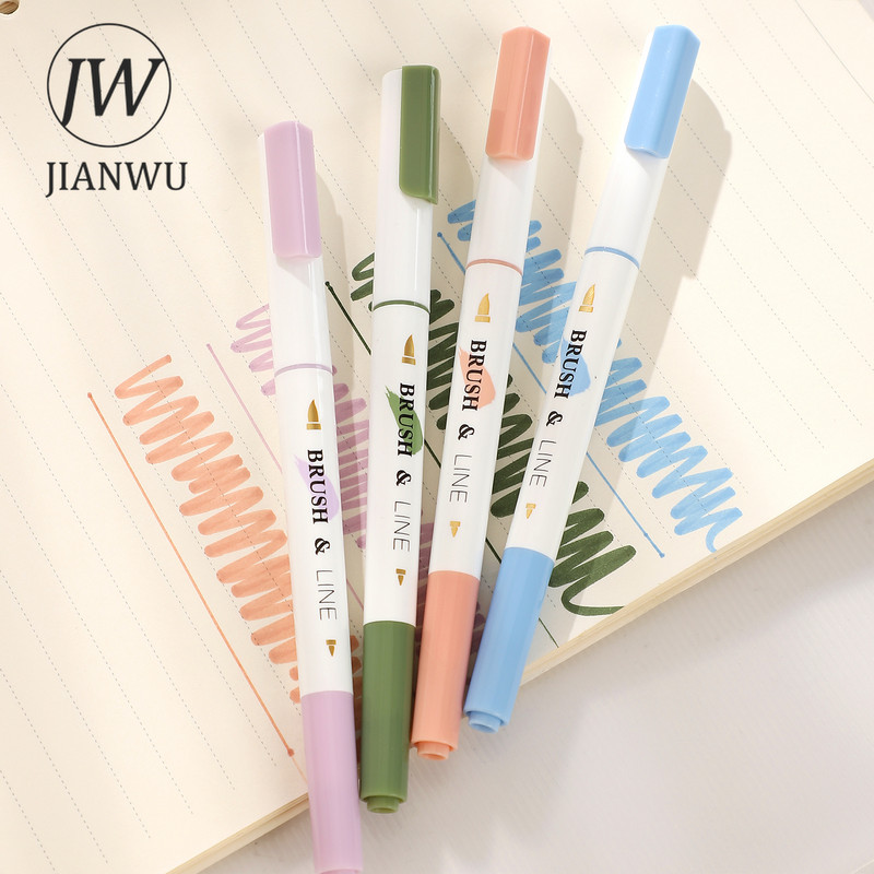 JIANWU 4 db/készlet Egyszerű, sima írás, kétfejű, szuper puha ecsettel festő tollkészlet Kreatív barkácsolás tanulói kellékekhez