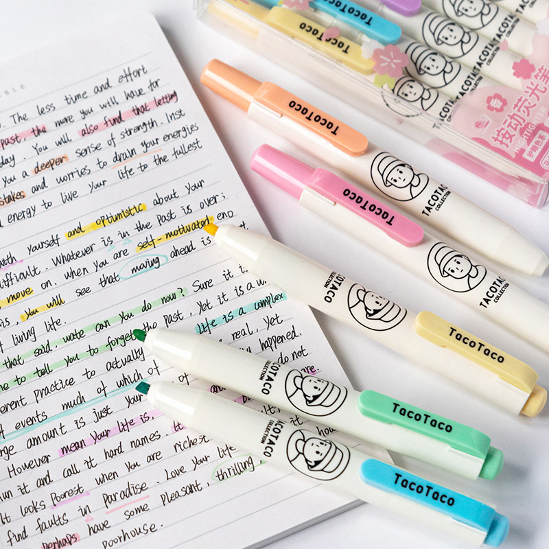 Kiemelők 6 színű, finom csillogású kiemelő markerek, pasztell színű vésőhegyű jelölőtoll