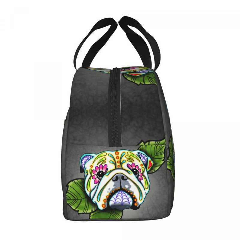 Ziua Morților Bulldog Englez Geantă de prânz termoizolată pentru femei Cutie de prânz portabilă pentru muncă, școală, călătorie, picnic, toc cu mâncare