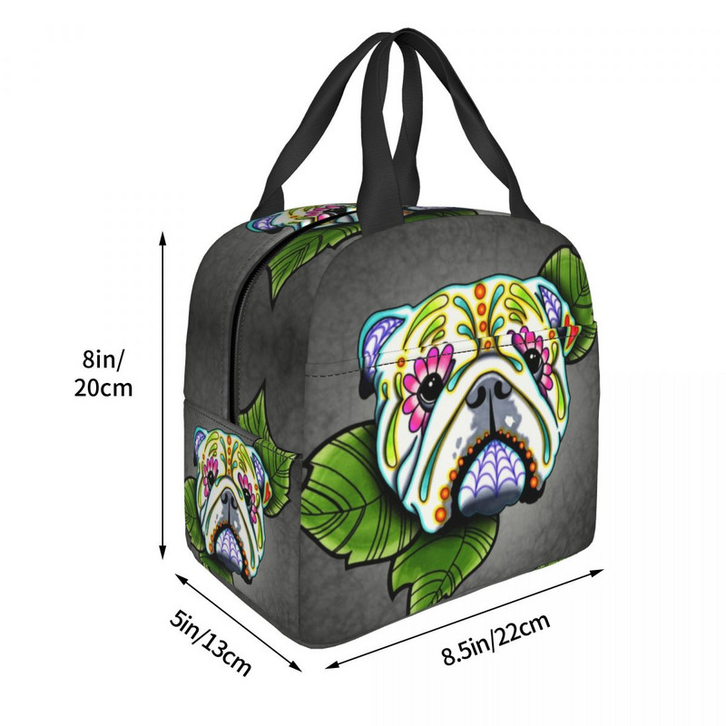 Ziua Morților Bulldog Englez Geantă de prânz termoizolată pentru femei Cutie de prânz portabilă pentru muncă, școală, călătorie, picnic, toc cu mâncare
