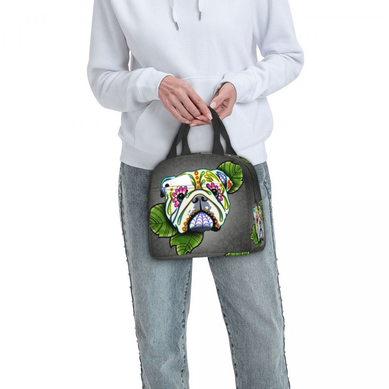 Ziua Morților Bulldog Englez Geantă de prânz termoizolată pentru femei Cutie de prânz portabilă pentru muncă, școală, călătorie, picnic, toc cu mâncare