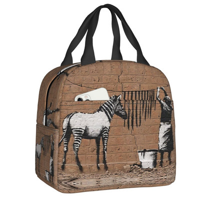 Banksy Zebra Graffiti Print Θερμομονωμένη τσάντα μεσημεριανού γεύματος Κουτί μεσημεριανού γεύματος επαναχρησιμοποιήσιμο για γυναίκες Παιδικά σχολικά κάμπινγκ Τσάντες φαγητού για πικνίκ ταξιδιού