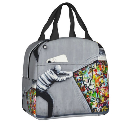 Banksy Zebra Graffiti Print Θερμομονωμένη τσάντα μεσημεριανού γεύματος Κουτί μεσημεριανού γεύματος επαναχρησιμοποιήσιμο για γυναίκες Παιδικά σχολικά κάμπινγκ Τσάντες φαγητού για πικνίκ ταξιδιού