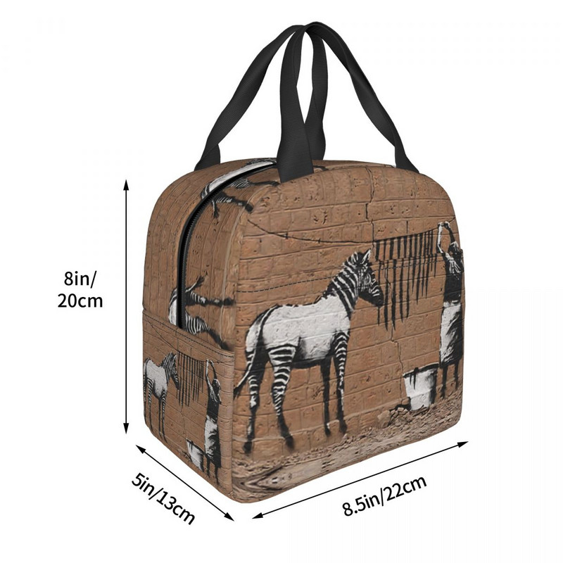 Banksy Zebra Graffiti Print Hőszigetelt Ebédtáska Újrahasznosítható Ebéddoboz Női Gyerekek Iskola Kemping Utazási Piknik ételtáskák