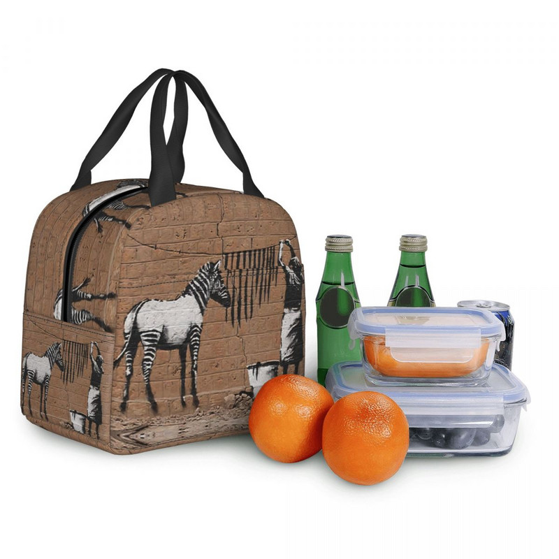 Banksy Zebra Graffiti Print Hőszigetelt Ebédtáska Újrahasznosítható Ebéddoboz Női Gyerekek Iskola Kemping Utazási Piknik ételtáskák