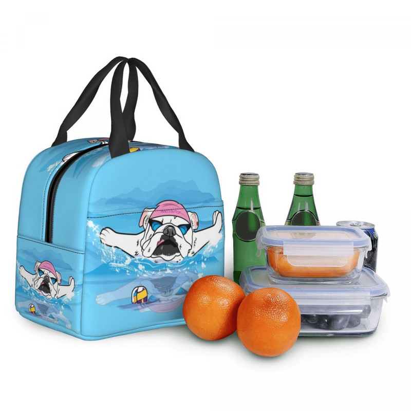 Cutie de prânz drăguță cu buldog englezesc pentru femei, răcitoare termică reutilizabilă, impermeabilă, izolată pentru alimente, geantă de prânz pentru câini britanic pentru animale de companie, muncă de birou