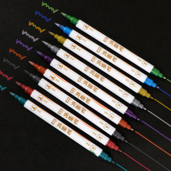 10 цвята/комплект четка с фина точка метални маркери маркери с двоен връх за черна хартия, калиграфия арт писалка рисуване чертеж