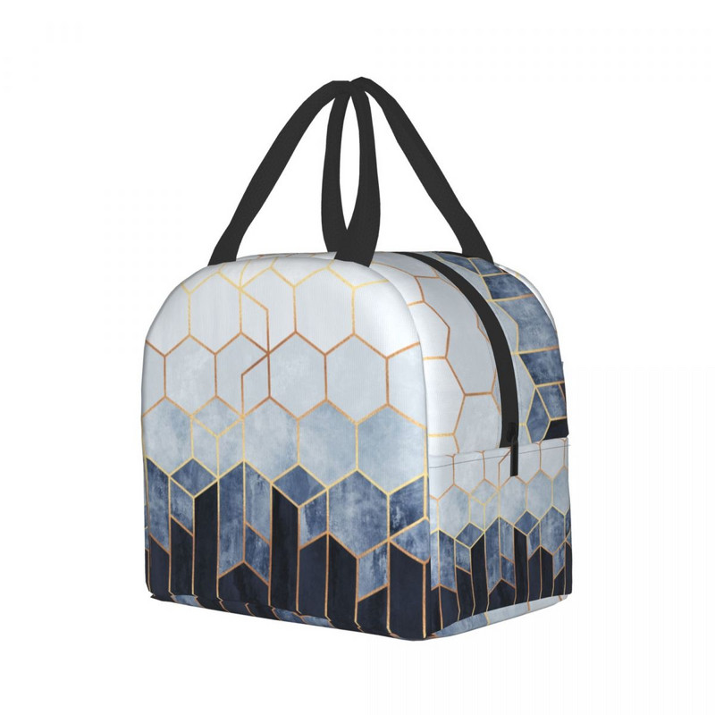 Absztrakt geometrikus hatszögű ebédlőtáskák férfi női hűtőtáskák, melegen szigetelt ebédlődoboz gyerekeknek Iskolai étel pikniktároló táska