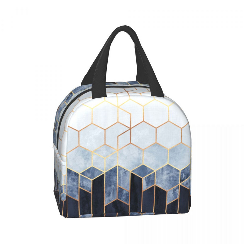 Absztrakt geometrikus hatszögű ebédlőtáskák férfi női hűtőtáskák, melegen szigetelt ebédlődoboz gyerekeknek Iskolai étel pikniktároló táska