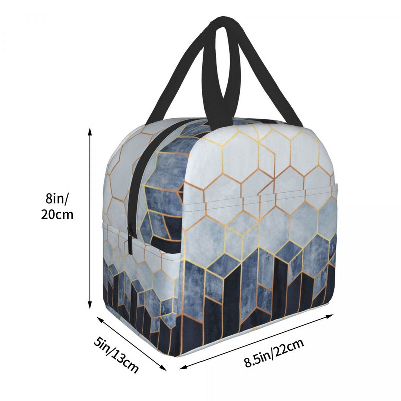 Absztrakt geometrikus hatszögű ebédlőtáskák férfi női hűtőtáskák, melegen szigetelt ebédlődoboz gyerekeknek Iskolai étel pikniktároló táska