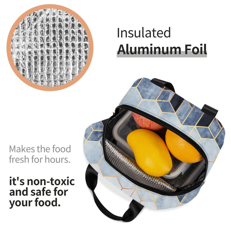 Absztrakt geometrikus hatszögű ebédlőtáskák férfi női hűtőtáskák, melegen szigetelt ebédlődoboz gyerekeknek Iskolai étel pikniktároló táska