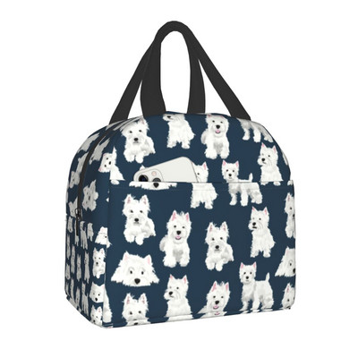 West Highland Terrier Dog Portable Lunch Box Women Westie Puppy Thermal Cooler Food Insolated Lunch Bag Τσάντες γραφείου για πικνίκ