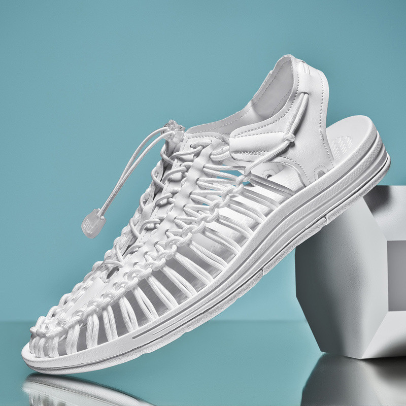 Férfi kézi szövésű szandálok nyári római párok koreai stílusú, kerek fejű nagyméretű strandcipők alkalmi papucsok Sandalias Hombre