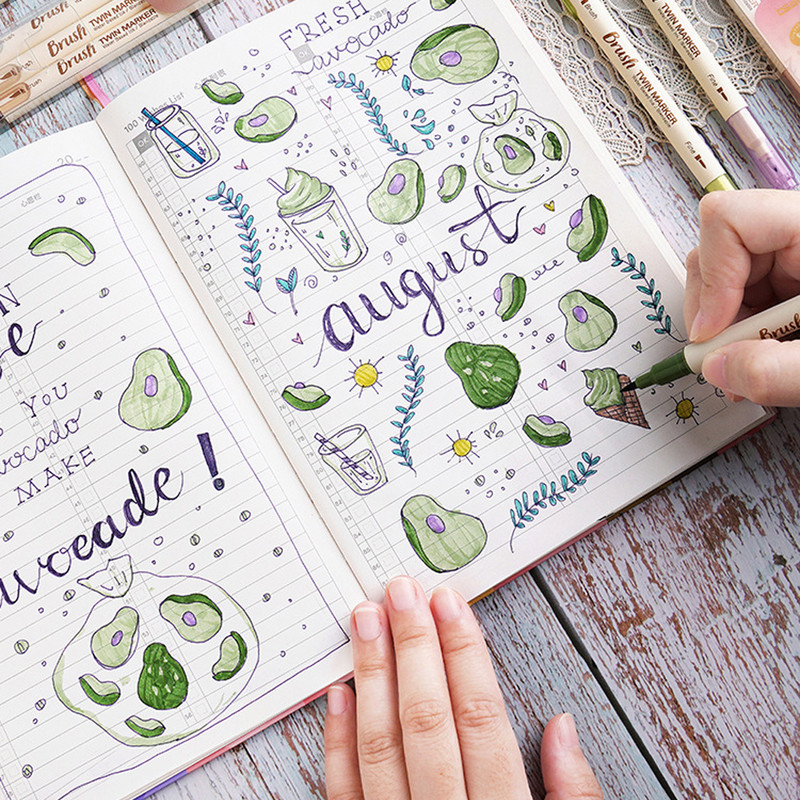 3db/készlet Retro színek Dupla hegyű jelölőtoll Vonalrajz Akvarell toll Diákművészeti Festőiskola Helyhez kötött