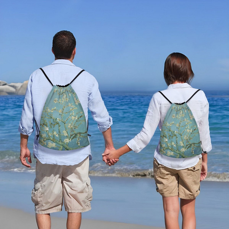 Mandulavirágok – Vincent Van Gogh Zsinóros táskák edzéshez Jóga Hátizsákok Női Férfi Virágok Festés Sport Tornatermi zsák