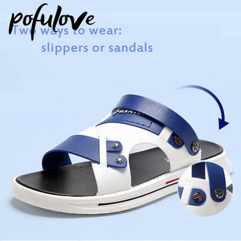Pofulove Sandals Ανδρικά αντιολισθητικά αδιάβροχα και αδιάβροχα σανδάλια και παντόφλες διπλής χρήσης σε καλοκαιρινά Flat Outdoor Beach παπούτσια