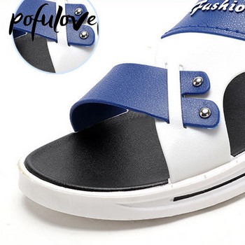 Сандали Pofulove Мъжки противоплъзгащи водоустойчиви и устойчиви на миризми сандали с двойно предназначение и чехли през лятото плоски плажни обувки на открито