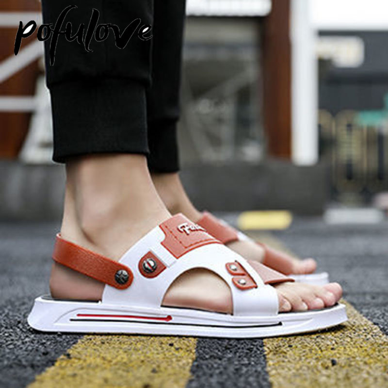 Pofulove Sandals férfi csúszásgátló vízálló és szagálló, kettős célú szandálok és papucsok nyári lapos szabadtéri strandcipőkben