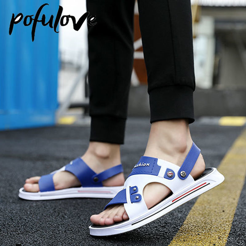 Pofulove Sandals férfi csúszásgátló vízálló és szagálló, kettős célú szandálok és papucsok nyári lapos szabadtéri strandcipőkben