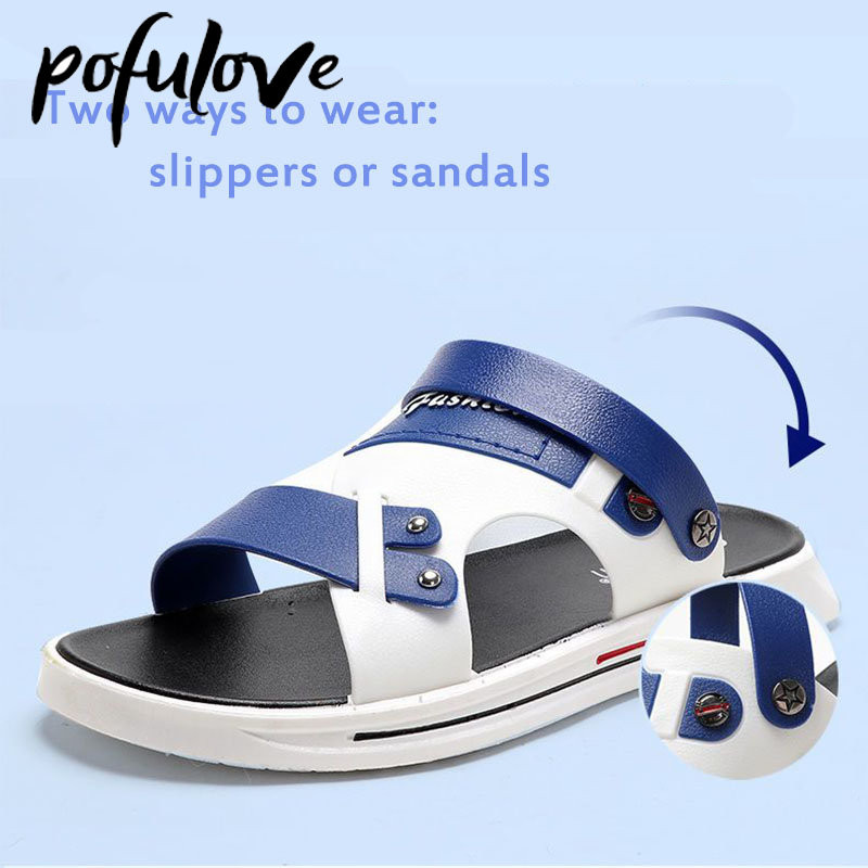 Pofulove Sandals férfi csúszásgátló vízálló és szagálló, kettős célú szandálok és papucsok nyári lapos szabadtéri strandcipőkben