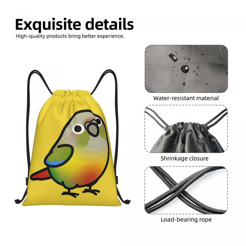 Pufók ananászzöld pofájú Conure húzózsinóros hátizsák Sport tornazsák nőknek Férfi Papagáj madárképző zsák