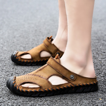 Мъжки кожени сандали Летни римски класически кухи ежедневни дебело дъно Чехли с голям размер Външни обувки за ходене с кръгла глава