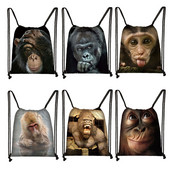 Funny Monkey Face Print Τσάντα με κορδόνια Orangutan Thinking Women Θήκη παπουτσιών πλάτης Casual Storage Τσάντες παραλίας για ταξίδι Δώρο