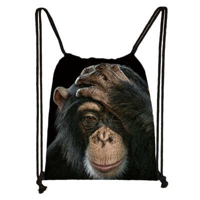 Funny Monkey Face Print Τσάντα με κορδόνια Orangutan Thinking Women Θήκη παπουτσιών πλάτης Casual Storage Τσάντες παραλίας για ταξίδι Δώρο
