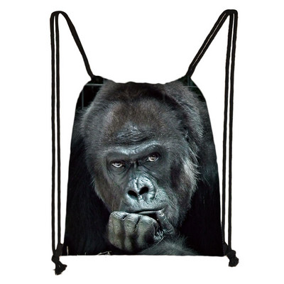 Funny Monkey Face Print Τσάντα με κορδόνια Orangutan Thinking Women Θήκη παπουτσιών πλάτης Casual Storage Τσάντες παραλίας για ταξίδι Δώρο