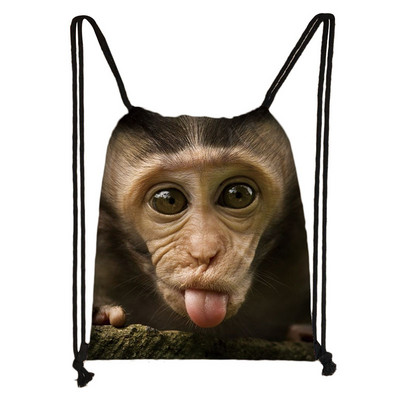 Funny Monkey Face Print Τσάντα με κορδόνια Orangutan Thinking Women Θήκη παπουτσιών πλάτης Casual Storage Τσάντες παραλίας για ταξίδι Δώρο