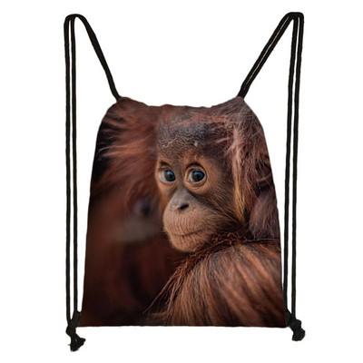 Funny Monkey Face Print Τσάντα με κορδόνια Orangutan Thinking Women Θήκη παπουτσιών πλάτης Casual Storage Τσάντες παραλίας για ταξίδι Δώρο