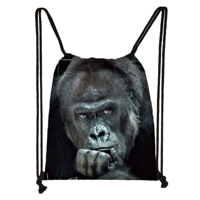 Vicces majom arcnyomat húzózsinór táska Orangután gondolkodó női hátizsák cipőtartó Alkalmi tároló strandtáskák utazáshoz Ajándék