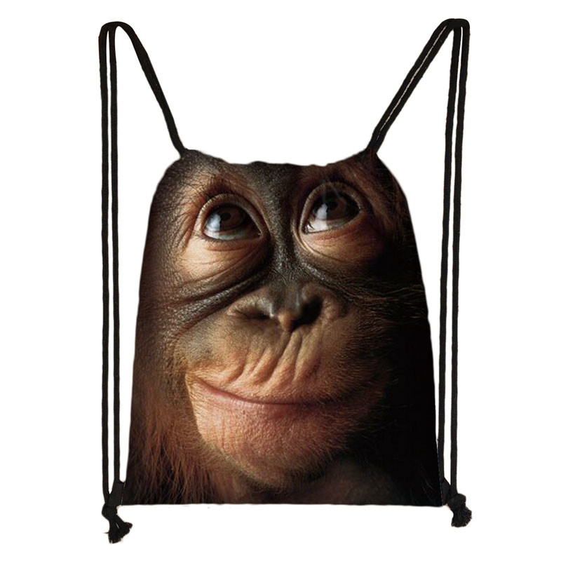 Vicces majom arcnyomat húzózsinór táska Orangután gondolkodó női hátizsák cipőtartó Alkalmi tároló strandtáskák utazáshoz Ajándék
