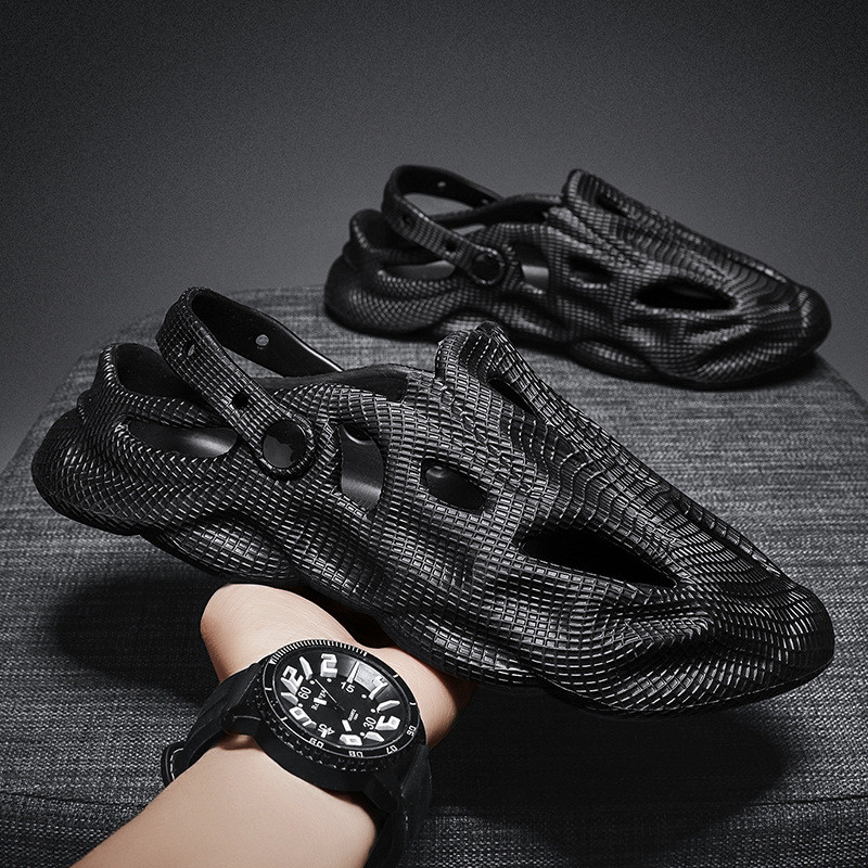 Nyári férfi divat bűbáj EVA szandál kerek orr puha vastag talp üreges strand buborékos kerti cipő kültéri tornacipő