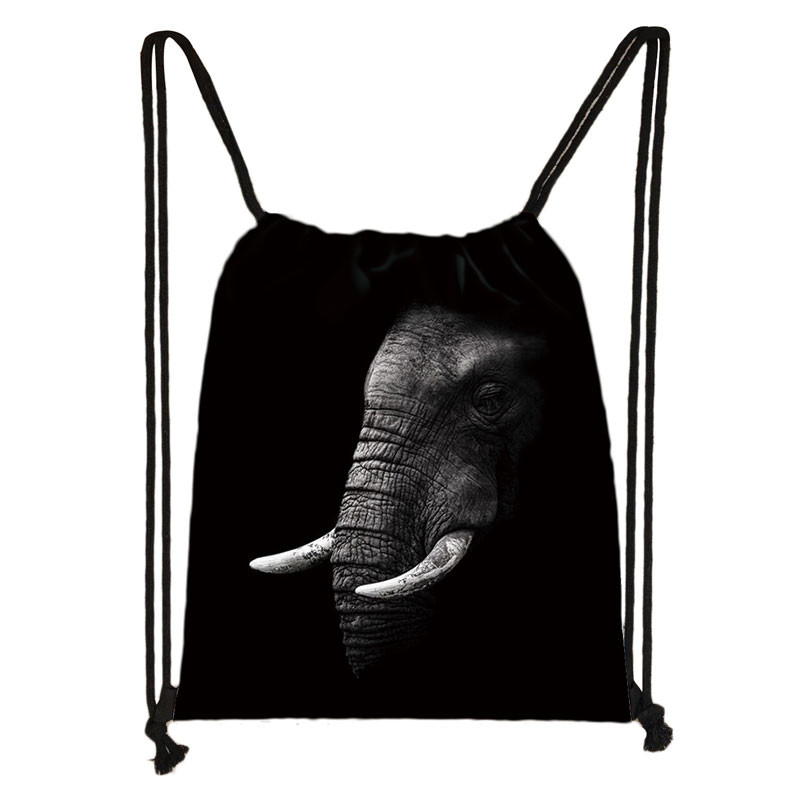 Fekete-fehér Vadállatok Nyomtatás Zsinóros táska Férfi Tárolás Cool Boys Tigris Farkas Oroszlán hátizsák Tinédzser utazótáskák Ajándék